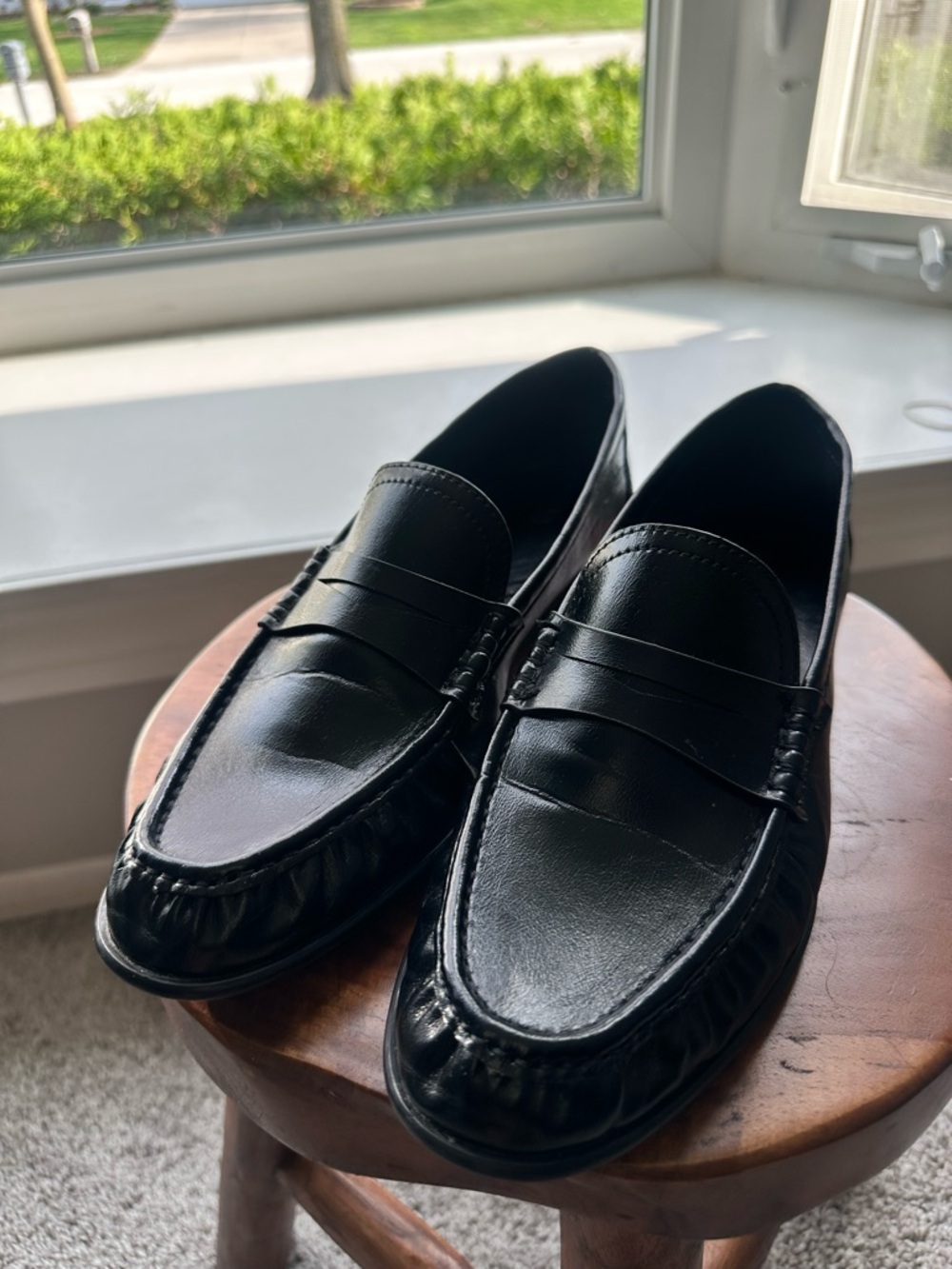 Zara Soft Ruched Leather Penny Loafers - EUC- Black Size 9 EU (Size 40)